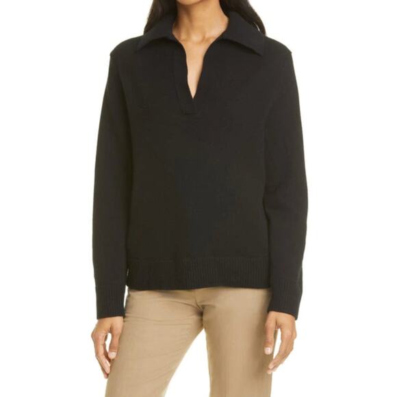 VINCE Raglan Sleeve Cashmere Wool Polo Sweater Black Sz M {II51}